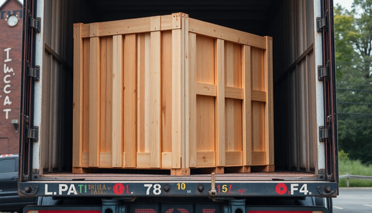 wood shipping crate on the back of a semi truck