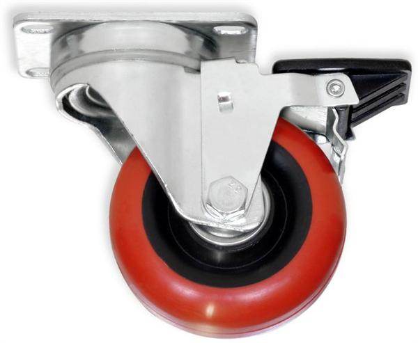 3 1/2'' PRO SERIES SWIVEL CASTERS POLYURETHANE, RED W/BRAKE - RH-9002-RED-BRAKE