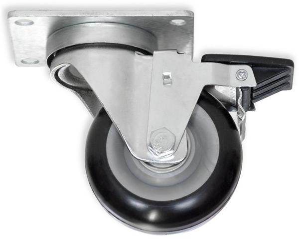 3 1/2'' PRO SERIES SWIVEL CASTERS POLYURETHANE, LARGE TOP PLATE, BLACK W/BRAKE - RH-9002-S-BLACK-BRAKE