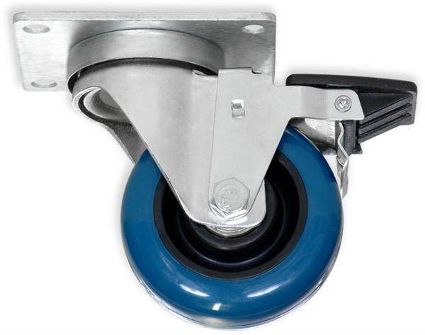3 1/2'' PRO SERIES SWIVEL CASTERS POLYURETHANE, LARGE TOP PLATE, BLUE W/BRAKE - RH-9002-S-BLUE-BRAKE