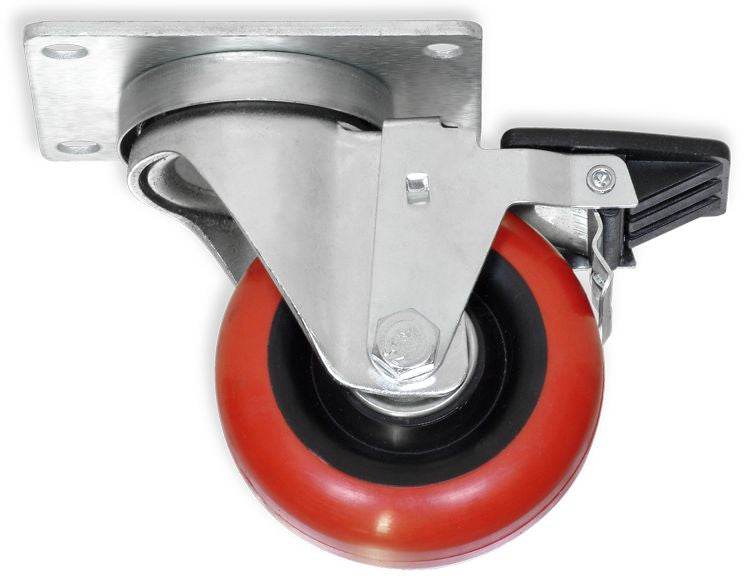 3 1/2'' PRO SERIES SWIVEL CASTERS POLYURETHANE, LARGE TOP PLATE, RED W/BRAKE - RH-9002-S-RED-BRAKE