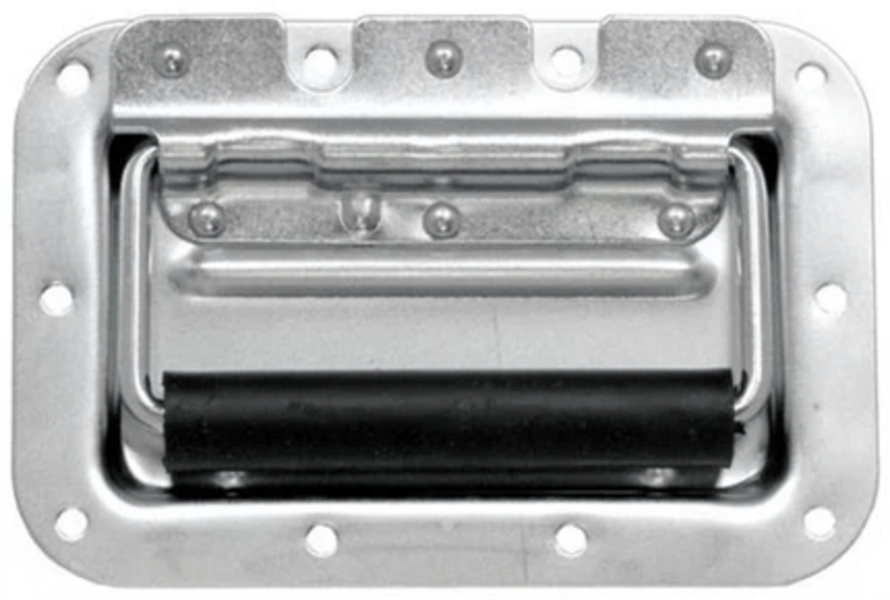 Metal medium recessed handles with black grip for secure mounting and easy lifting