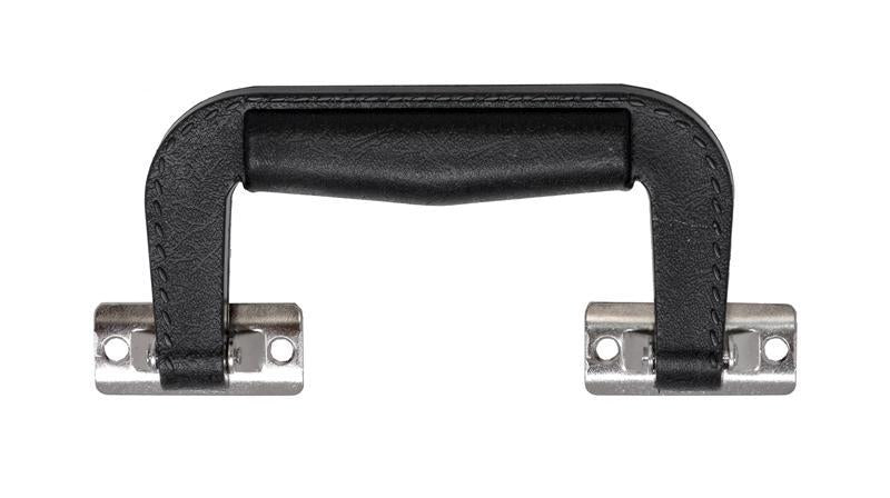 Black leather suitcase handle with metal mounting brackets for luggage repair replacement