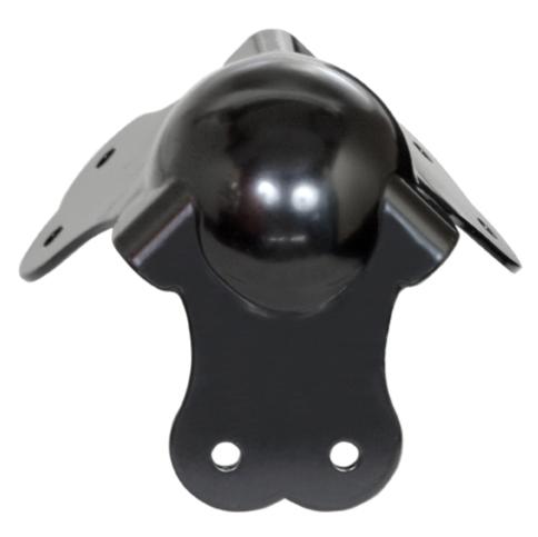 Black road case corner protectors with rounded edges and mounting holes for securing case corners