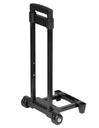Black telescoping handle folding luggage cart with wheels and compact base for travel and transport