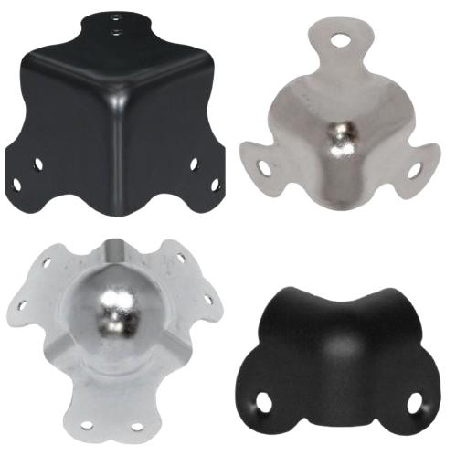 Metal and plastic protective corner guards in black and silver for furniture and equipment protection