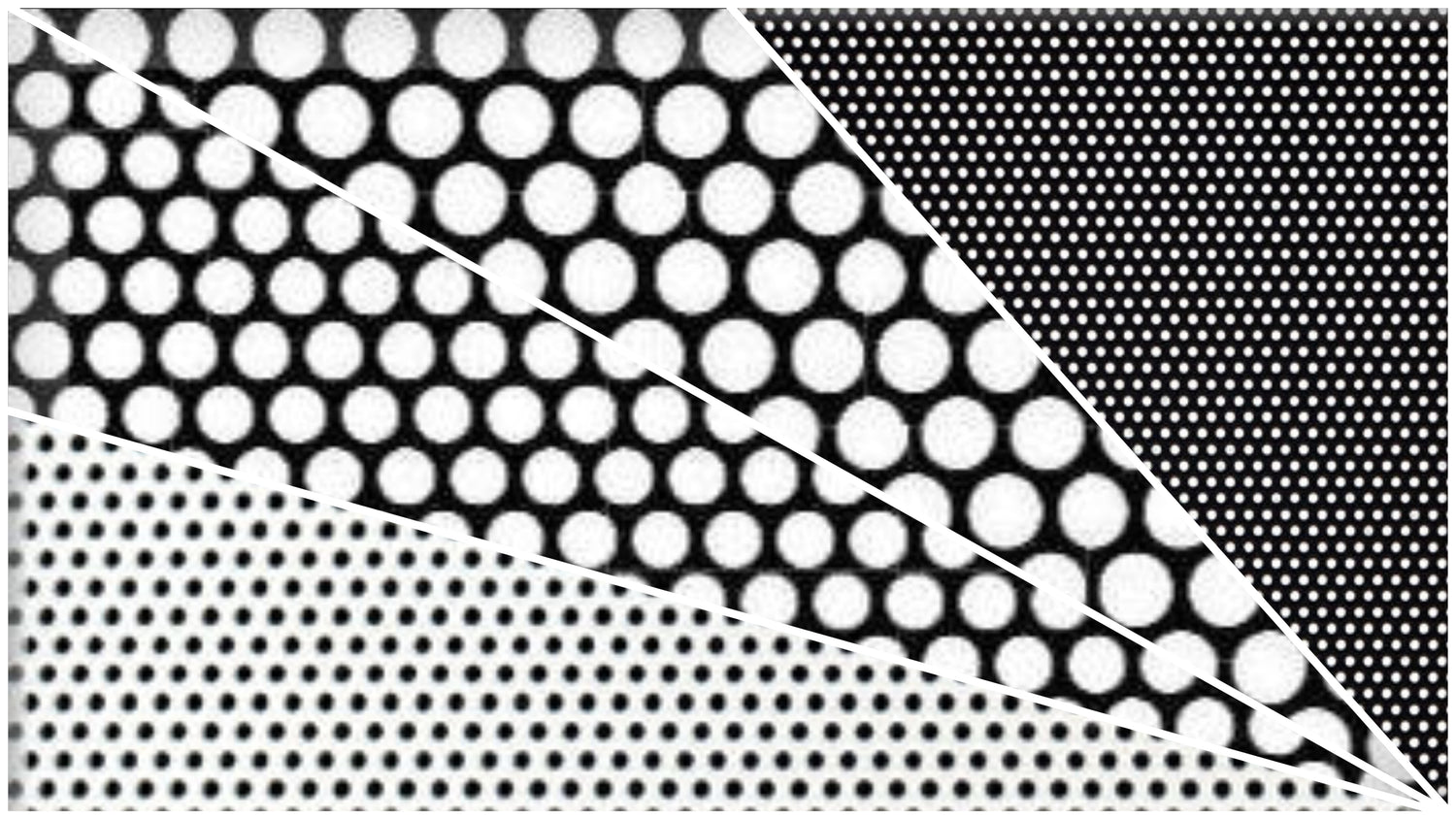 Custom speaker grills with various perforated hole patterns in black and white materials