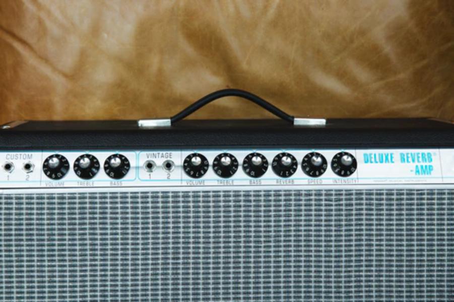 Amp Hardware collection image showing a vintage guitar amplifier front panel with control knobs and grille cloth