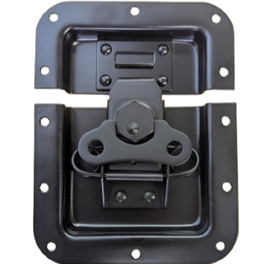 Durable black hardware for road cases with tough black powder coated finish for long-lasting protection