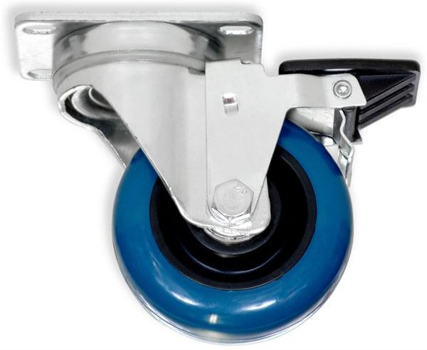 RUEDAS GIRATORIAS SERIE PRO DE 3 1/2'' DE POLIURETANO, AZULES CON FRENO - RH-9002-BLUE-BRAKE